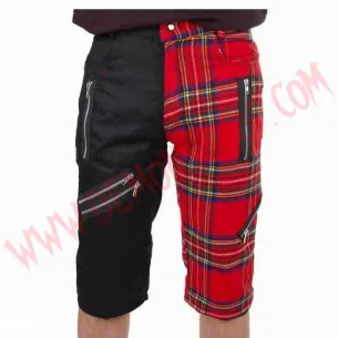 Pantalon Corto Punk Negro y Tartan Rojo Cremalleras