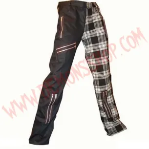 Pantalon Punk Zip Negro y Tartan Blanco