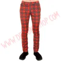 Pantalon Elastico Pitillo Tartan Rojo