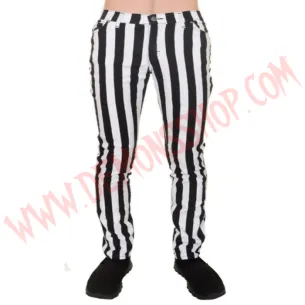 Pantalon Elastico Pitillo Raya Gruesa Blanco