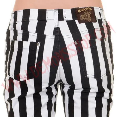 Pantalon Elastico Pitillo Raya Gruesa Blanco