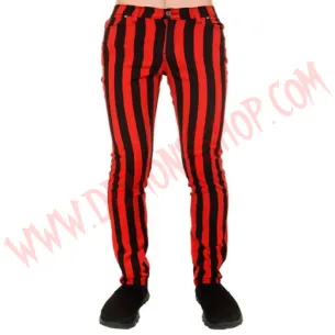 Pantalon Elastico Pitillo Raya Gruesa Rojo