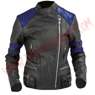 Chaqueta Mujer Old School de Cuero Azul