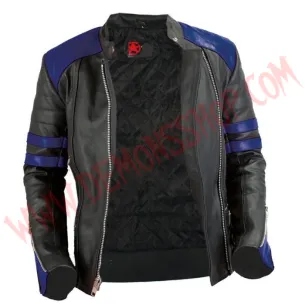 Chaqueta Mujer Old School de Cuero Azul 2