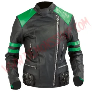 Chaqueta Mujer Old School de Cuero Verde