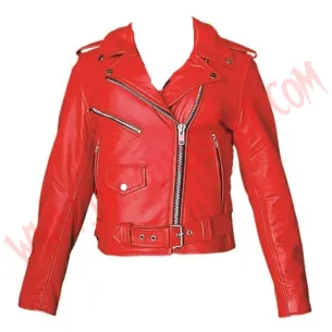 Chaqueta Mujer Clasica de Cuero Roja