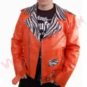 Chaqueta Clasica de Cuero Naranja con Zebra