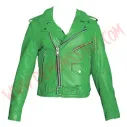 Chaqueta Clasica de Cuero Verde