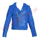 Chaqueta Clasica de Cuero Azul