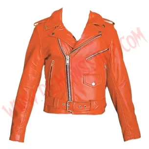 Chaqueta Clasica de Cuero Naranja
