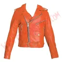 Chaqueta Clasica de Cuero Naranja