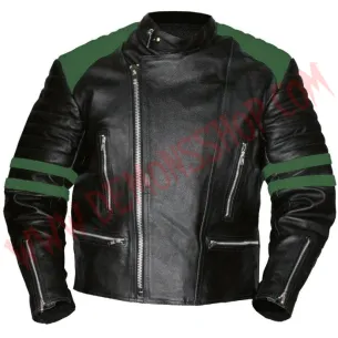 Chaqueta Old School de Cuero Verde