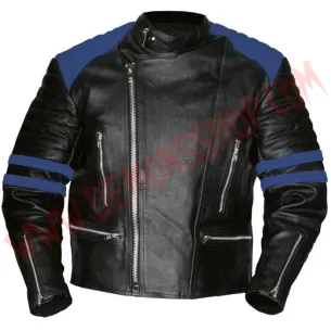 Chaqueta Old School de Cuero Azul
