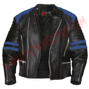 Chaqueta Old School de Cuero Azul 2