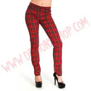Pantalon Elastico Pitillo Tartan Rojo