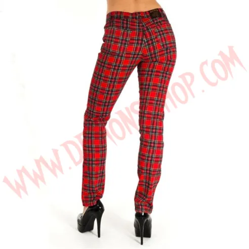 Pantalon Elastico Pitillo Tartan Rojo