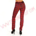 Pantalon Elastico Pitillo Tartan Rojo