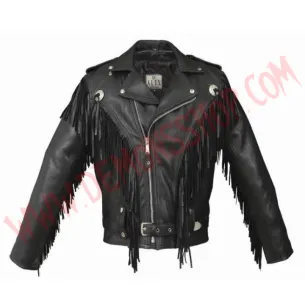 Chaqueta de Cuero Cruzada Flecos