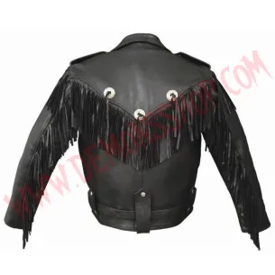 Chaqueta de Cuero Cruzada Flecos 2