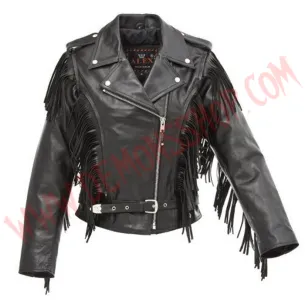 Chaqueta Mujer de Cuero Cruzada Flecos