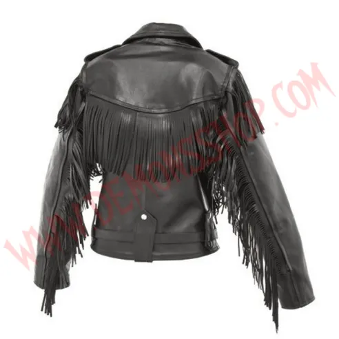 Chaqueta Mujer de Cuero Cruzada Flecos