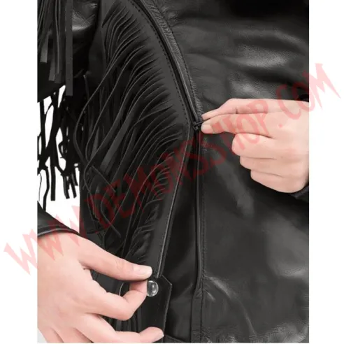 Chaqueta Mujer de Cuero Cruzada Flecos