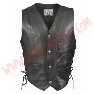 Chaleco de Cuero Liso Negro con Cordones