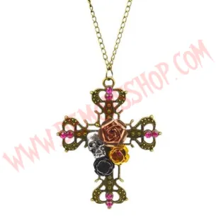 Colgante Cross Skull and Flowers 2
