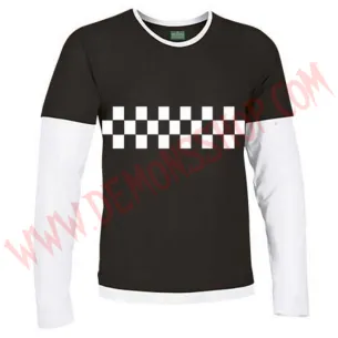 Camiseta ML SKA Damero (Negra manga Blanca)