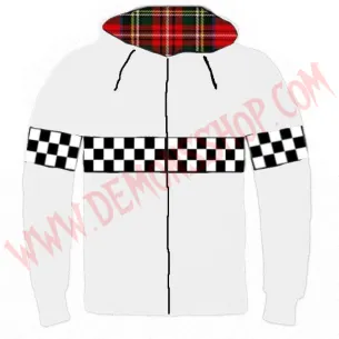 Sudadera Cremallera Ska Damero Blanca