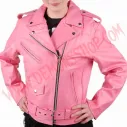 Chaqueta Mujer Clasica de Cuero Rosa