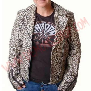 Chaqueta Mujer Clasica de Cuero Leo printed