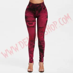 Leggings Vaquero Desgastado rojo