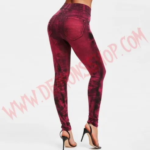 Leggings Vaquero Desgastado rojo