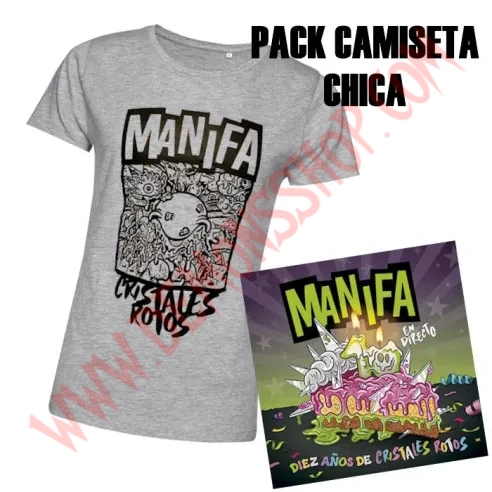 Pack Camiseta Chica + Single Manifa - Diez años de Cristales Rotos